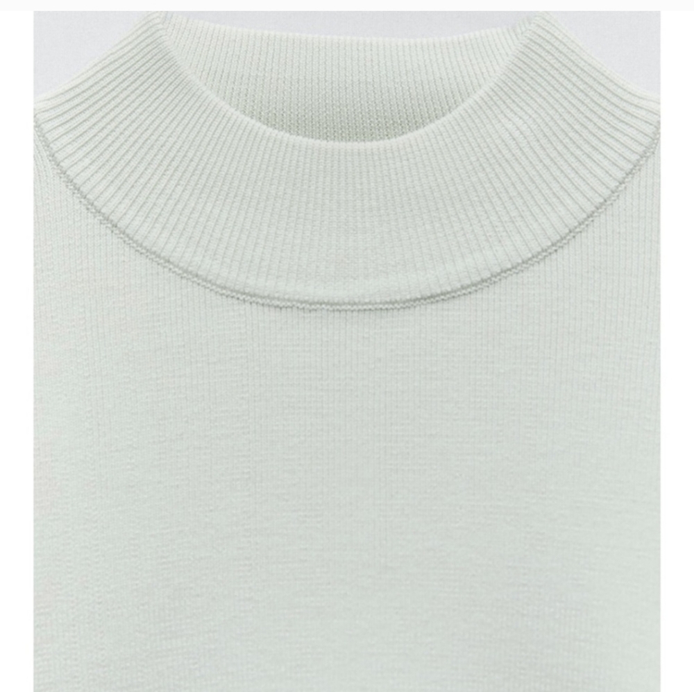 NWT Zara Scalloped Edge Light Green Mint long sleeve knit cropped Knit Sweater M - Picture 4 of 15